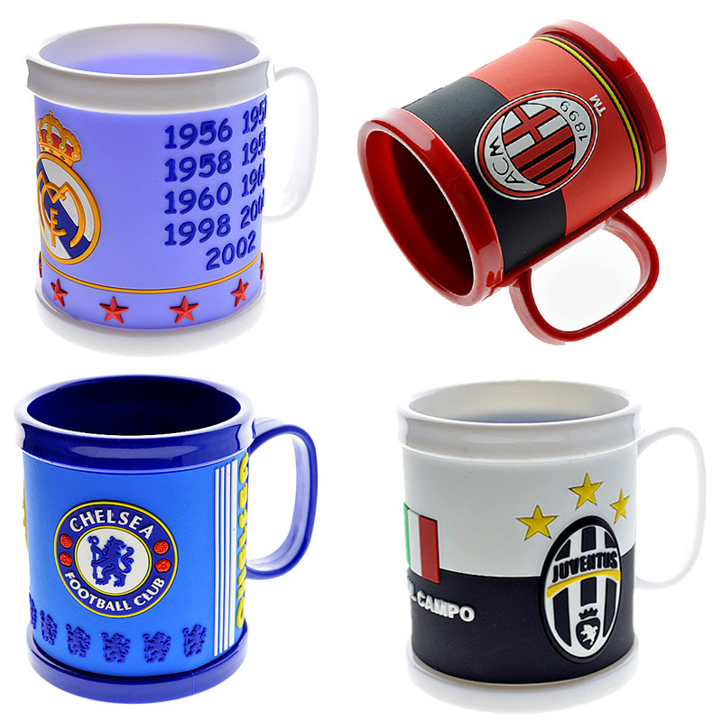 European Club Crest Mug / Desk Organizer — AC Milan, Juventus, Chelsea, Real Madrid + Argentina, Brazil