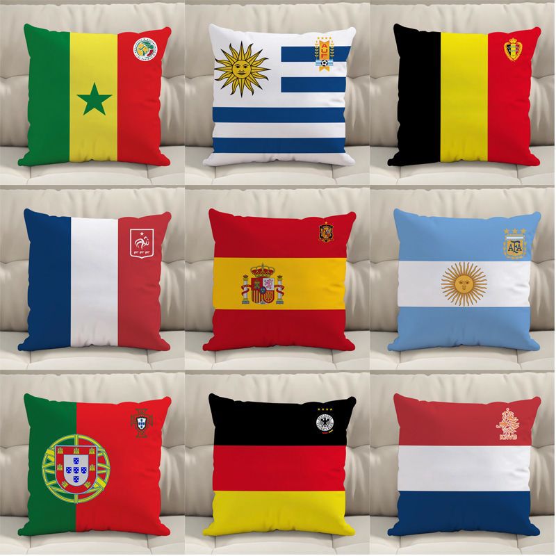 2026 World Cup Football Team Crest Cushion Pillow Collection — 34 Nations (France, Spain, Argentina, Brazil, England, Portugal, Germany, Netherlands, Senegal, Japan, Morocco, Croatia, Norway, USA, Switzerland, Uruguay, Belgium, Mexico, Canada, Ecuador, S.Korea, Saudi Arabia, Egypt, Algeria, Austria, Australia, Paraguay, Sweden, Colombia, Haiti, Tunisia, Panama, Bosnia, Cape Verde)