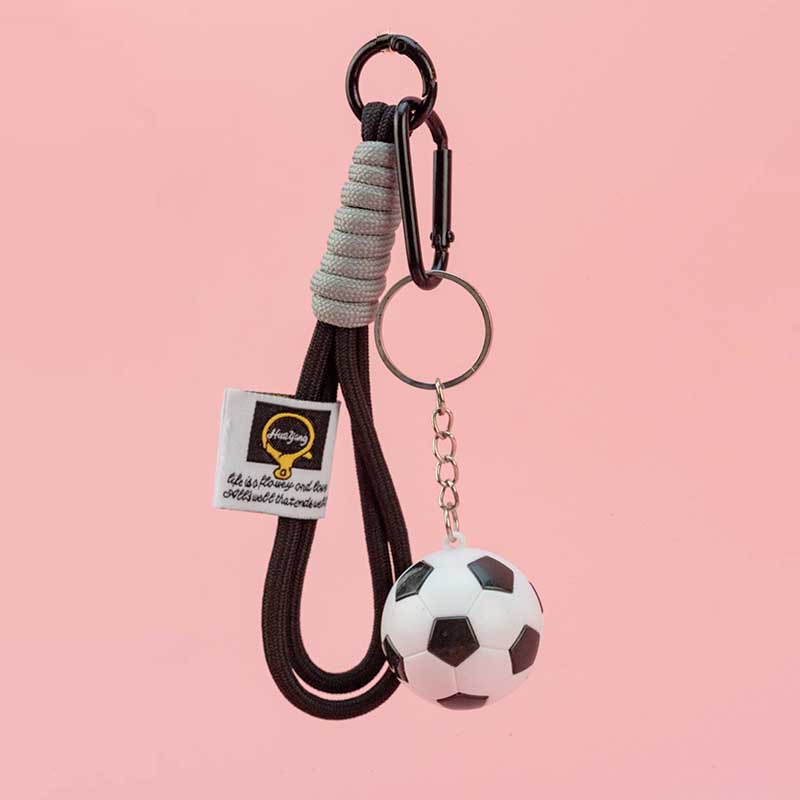 Climbing-Rope Football Keychain — Realistic Black & White Ball Charm (Couple Gift, Bag Accessory)