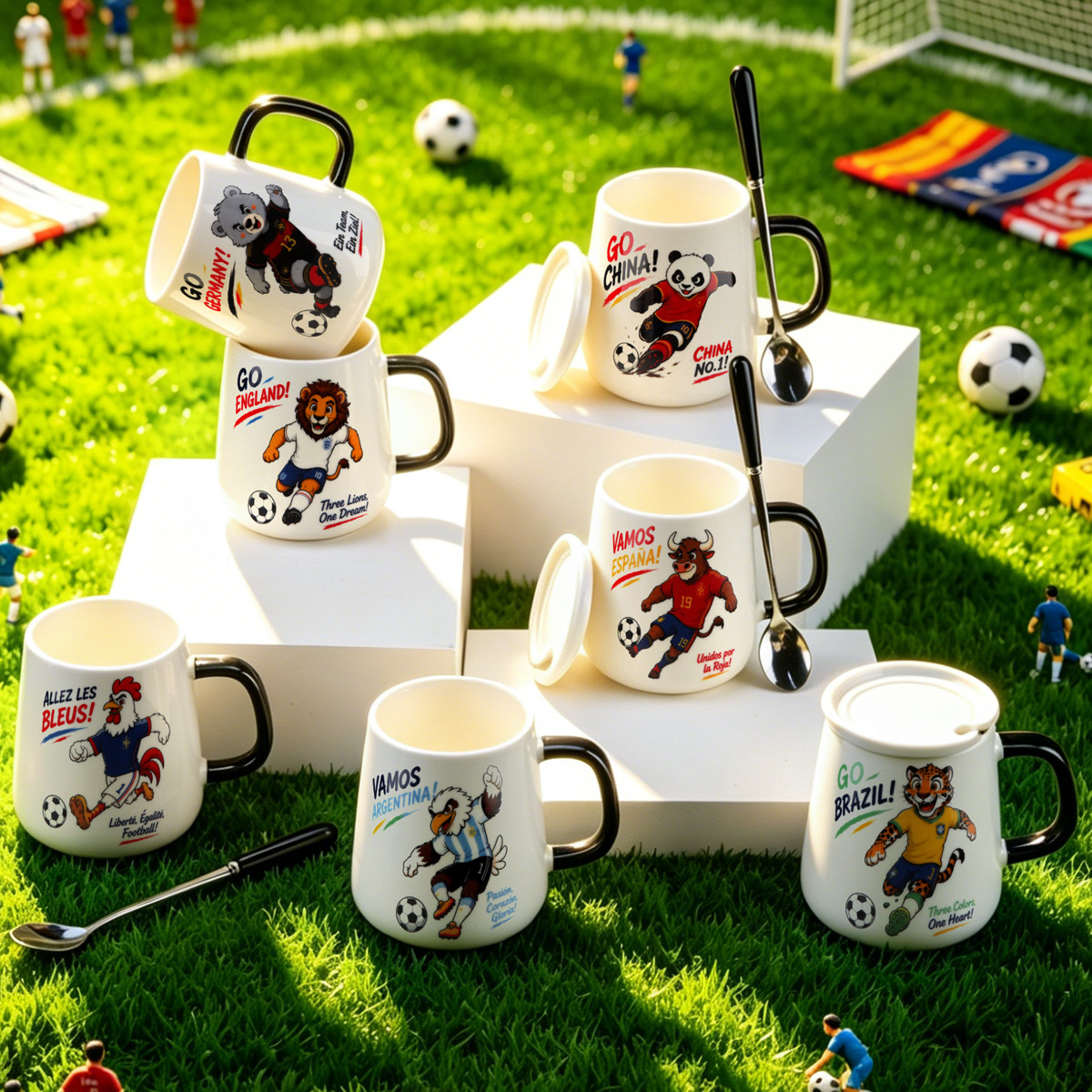 Panda Football Ceramic Mug — With Lid & Spoon (Office / Home Tea Cup, Gift-Boxed)